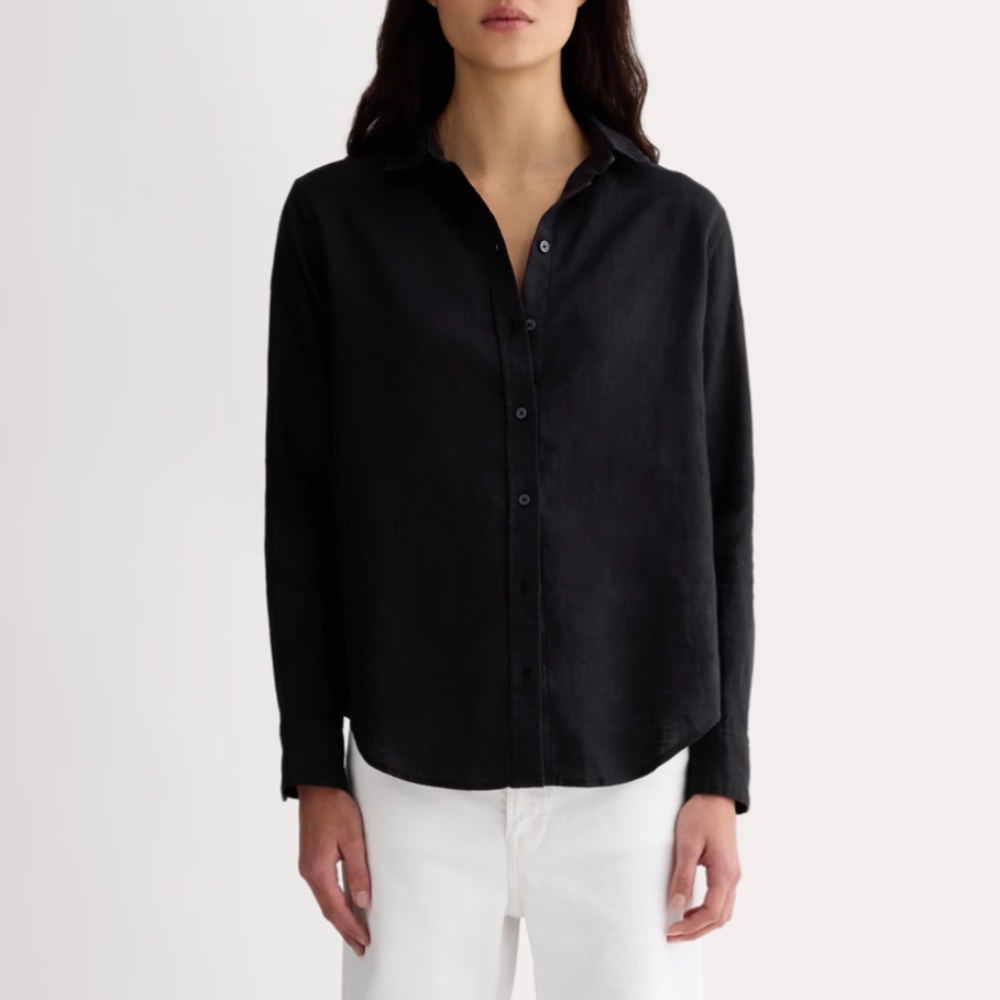Everlane 100% LINEN top black Must-Have BUTTON DOWN shirt